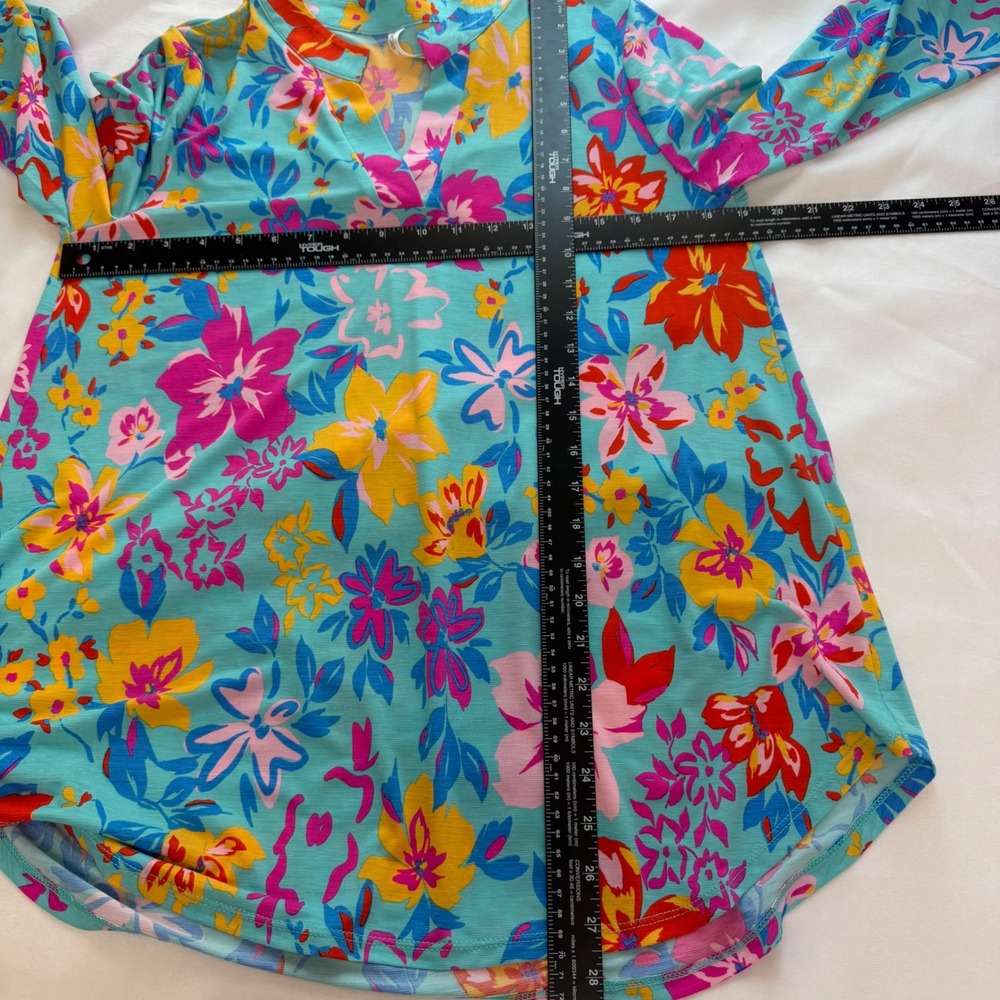 Dear Scarlett Liz Floral Tunic Top Bright Spring Boho 3/4 Roll Tab Sleeve Small - Picture 9 of 11